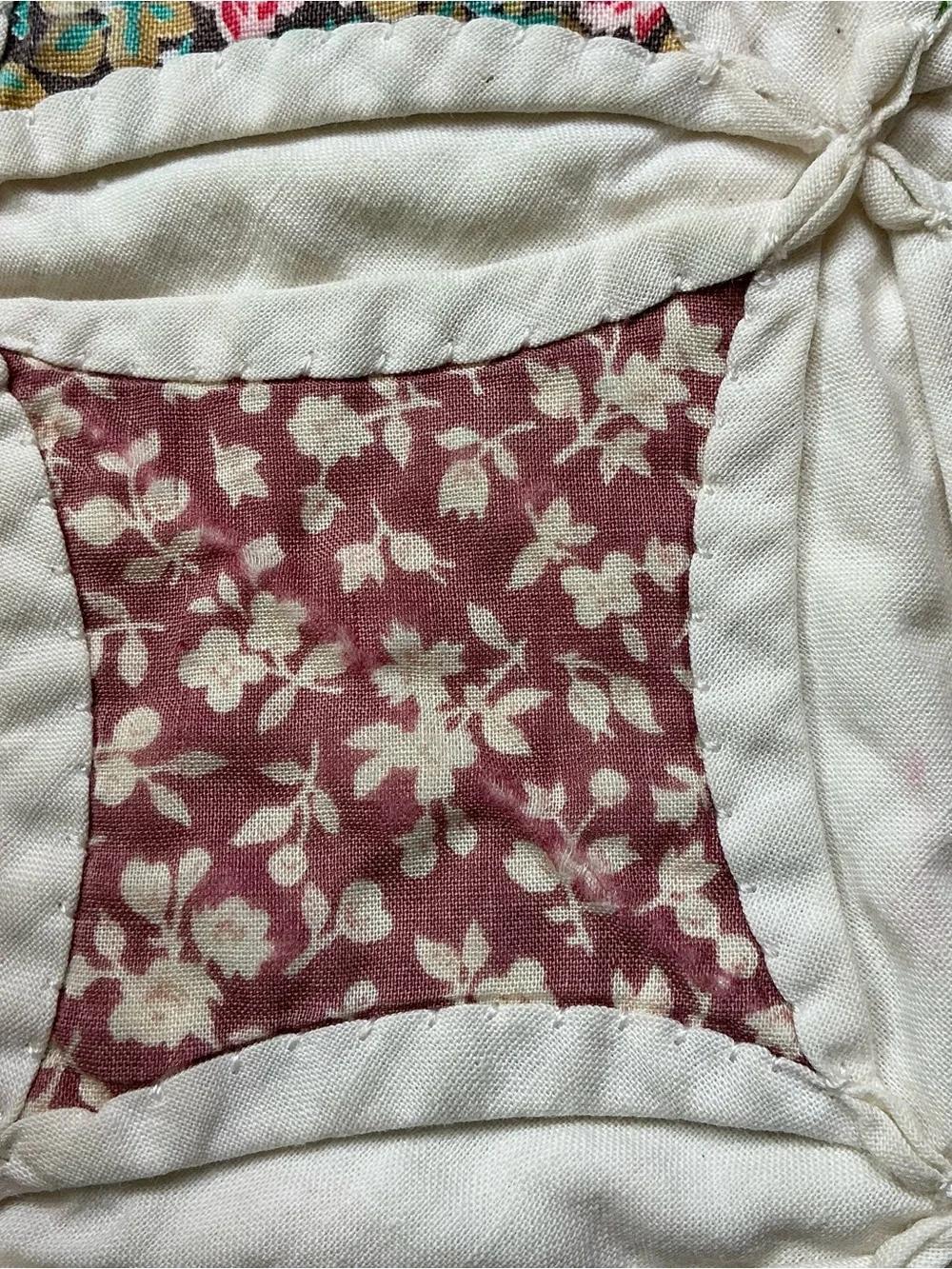 Vintage hand stitched cathedral window multicolored quilt 79 x 97 USA made